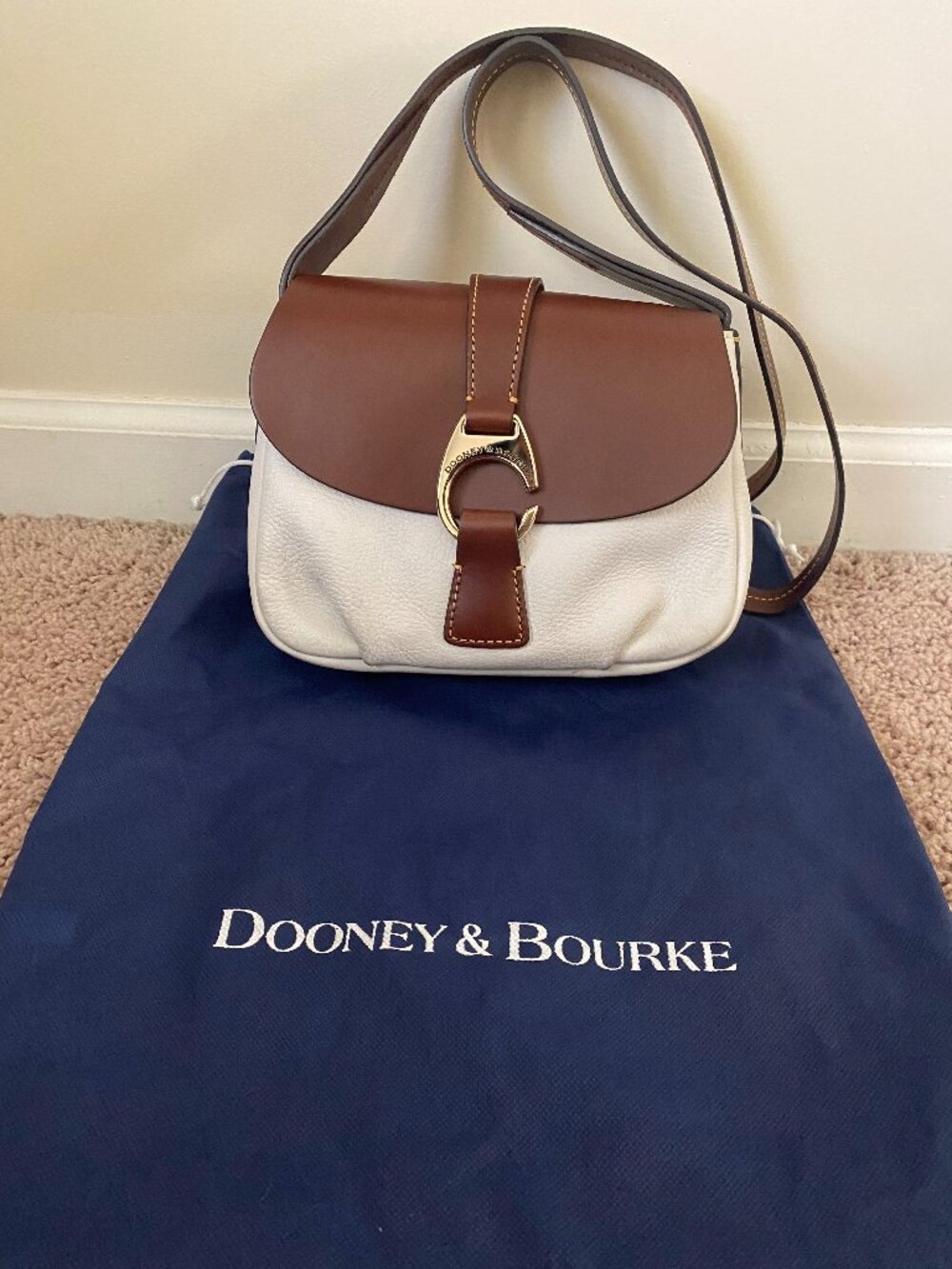 Dooney and Bourke Leather Small Flap Crossbody Bag Derby White